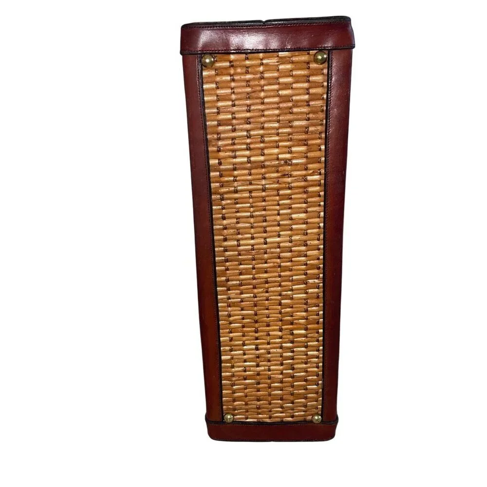 Etienne Aigner Vintage Womens Hand Bag Brown Leather Woven Rattan Satchel Purse